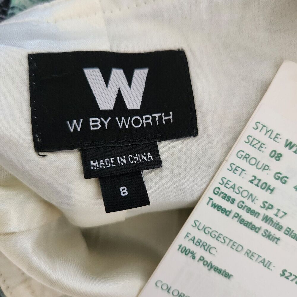 New W By Worth Skirt Size 8 Womens Green Pleated Career Lined Casual Cocktail - Picture 9 of 12